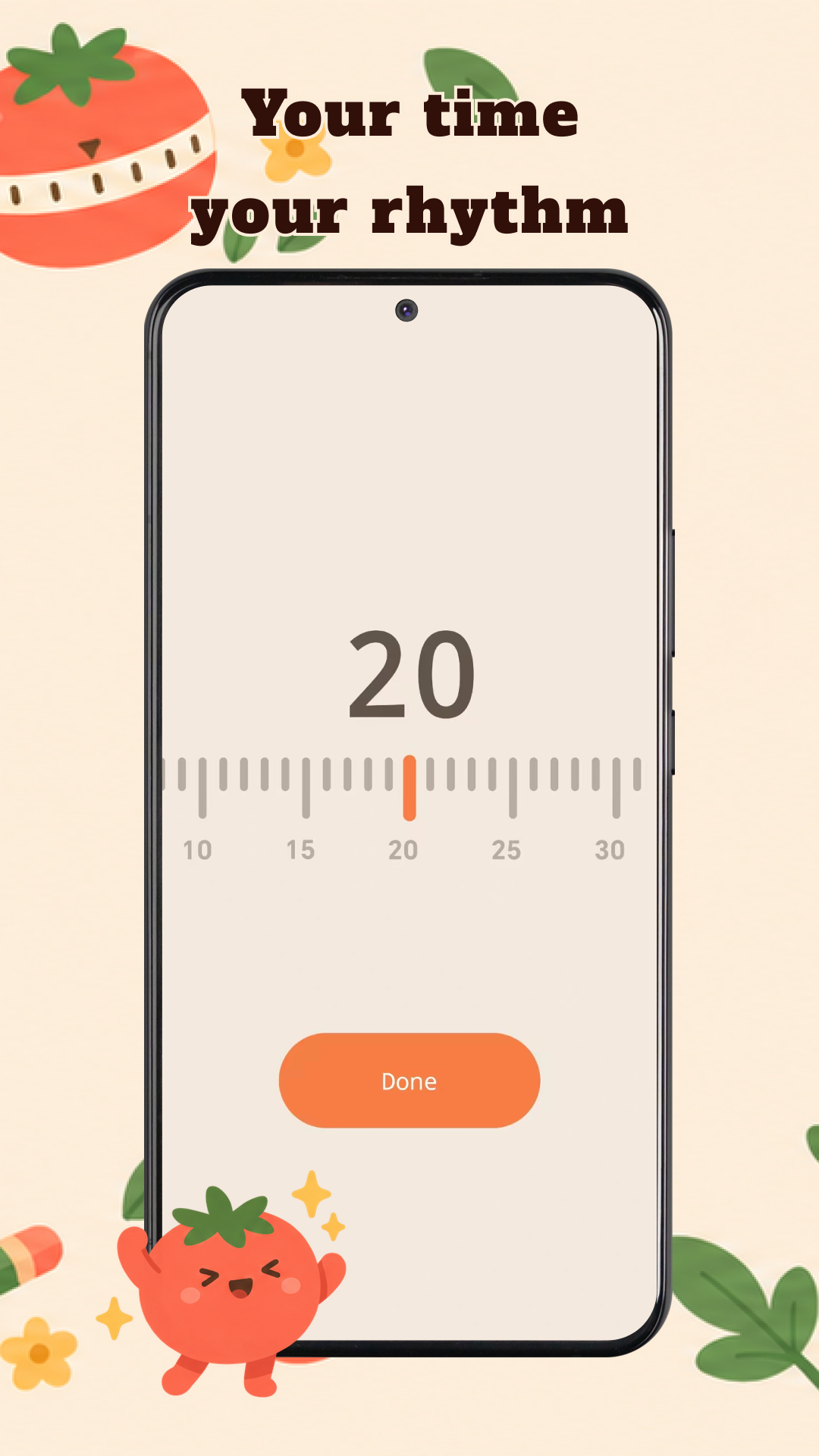 Phone showing a duration dial set to 20 minutes
